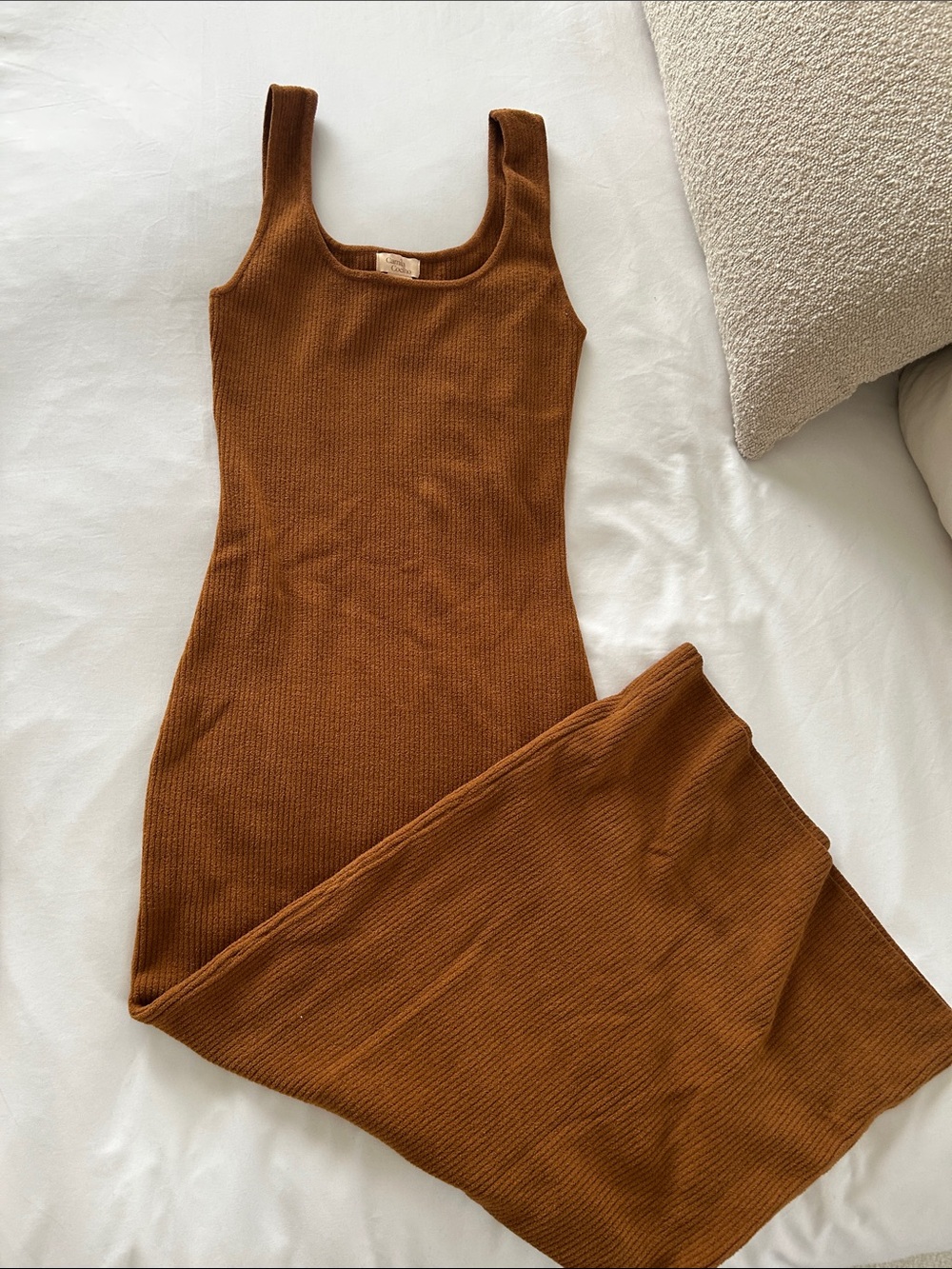 Camila Coelho Ribbed Knit Slip Dress in Warm Brown